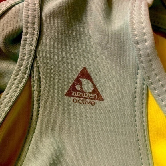 Zuzuzen Active Athletic Tank. Bright Yellow w Blue/Green. Medium - Picture 6 of 6